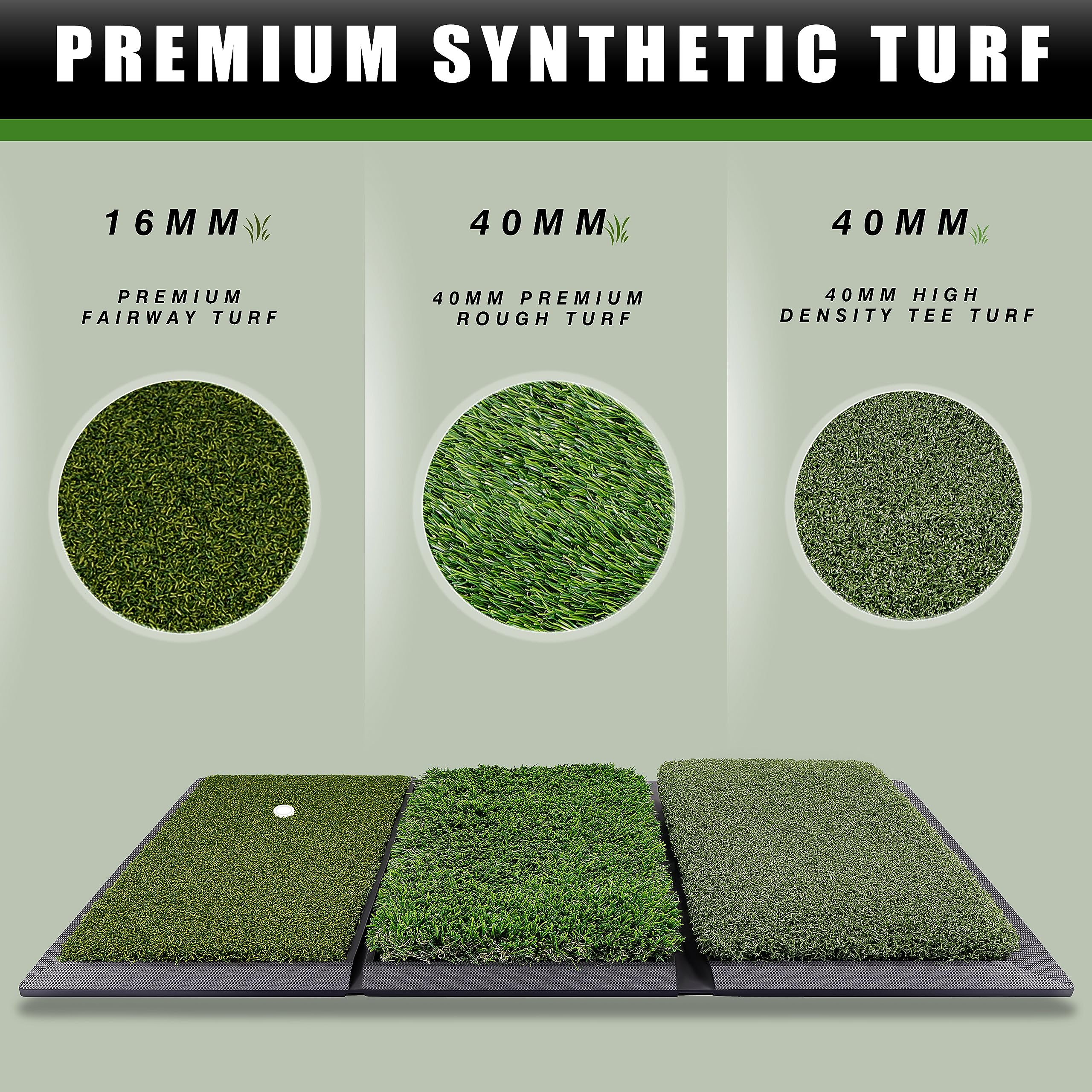 CHAMPKEY Professional Tri-Turf Golf Hitting Mat | Heavy Duty Rubber Backing Practice Mat Ideal for Indoor and Outdoor Training