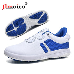 Men Leather Golf Shoes Non-slip Spikes Golf Sneakers Golf Training Sneakers Female Spin Buckle Golf Athletic Shoes Quick lacing